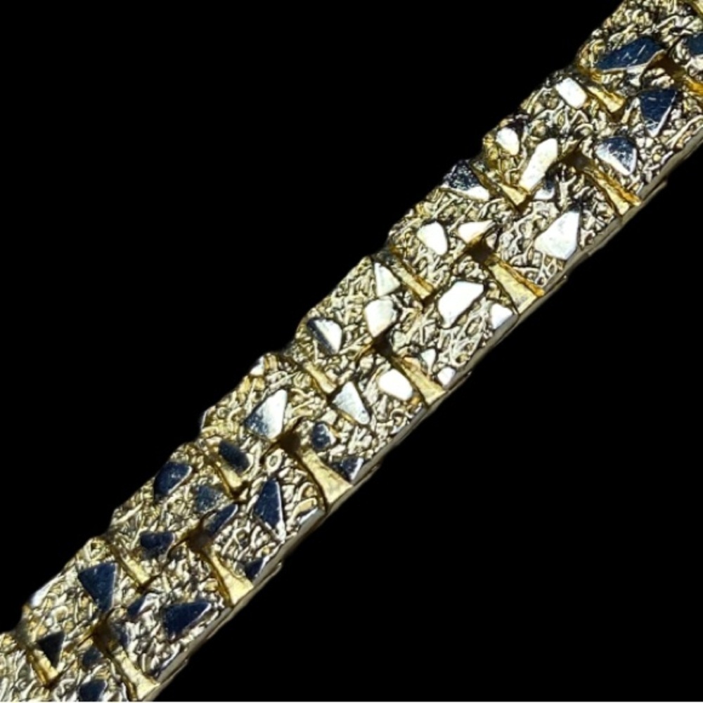 MCM Brutalist Rough Nugget 24” Necklace and 7” Bracelet Vintage Gold Tone - Picture 7 of 10